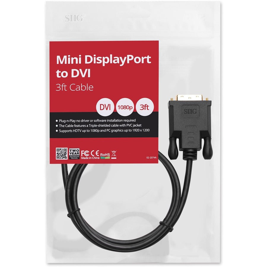 SIIG Mini DisplayPort to DVI 3ft Cable CB-DP1W12-S1