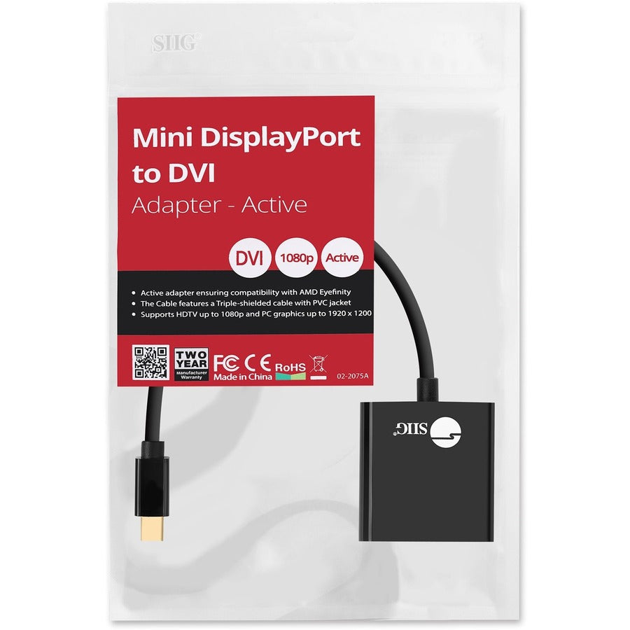 SIIG Mini DisplayPort to DVI Adapter - Active CB-DP1X12-S1