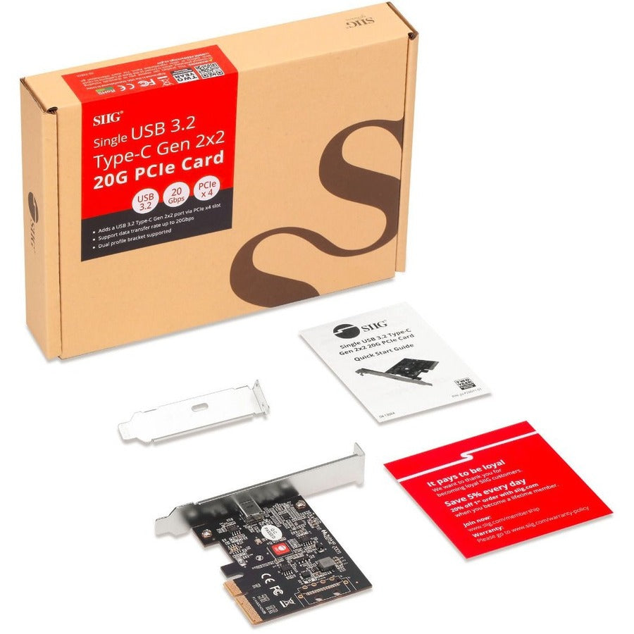 SIIG Single USB 3.2 Type-C Gen 2x2 20G PCIe Card Dual Profile Design JU-P20D11-S1