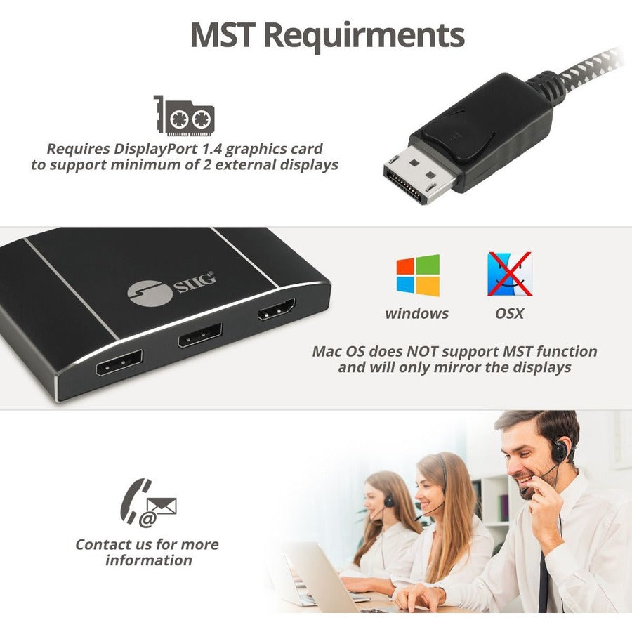 SIIG Triple 4K DisplayPort 1.4 to 2 DP & HDMI MST Hub Splitter CE-DP0N11-S1