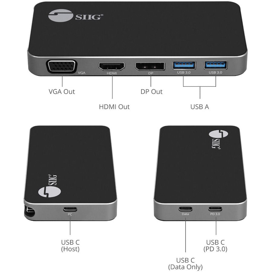 SIIG Triple Display USB-C MST Video Travel Docking with 100W PD Pass Through JU-DK0D11-S1