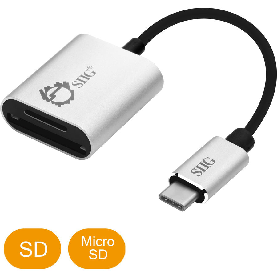SIIG USB-C 2-in-1 Card Reader for SD & Micro SD - Silver JU-MR0F12-S1