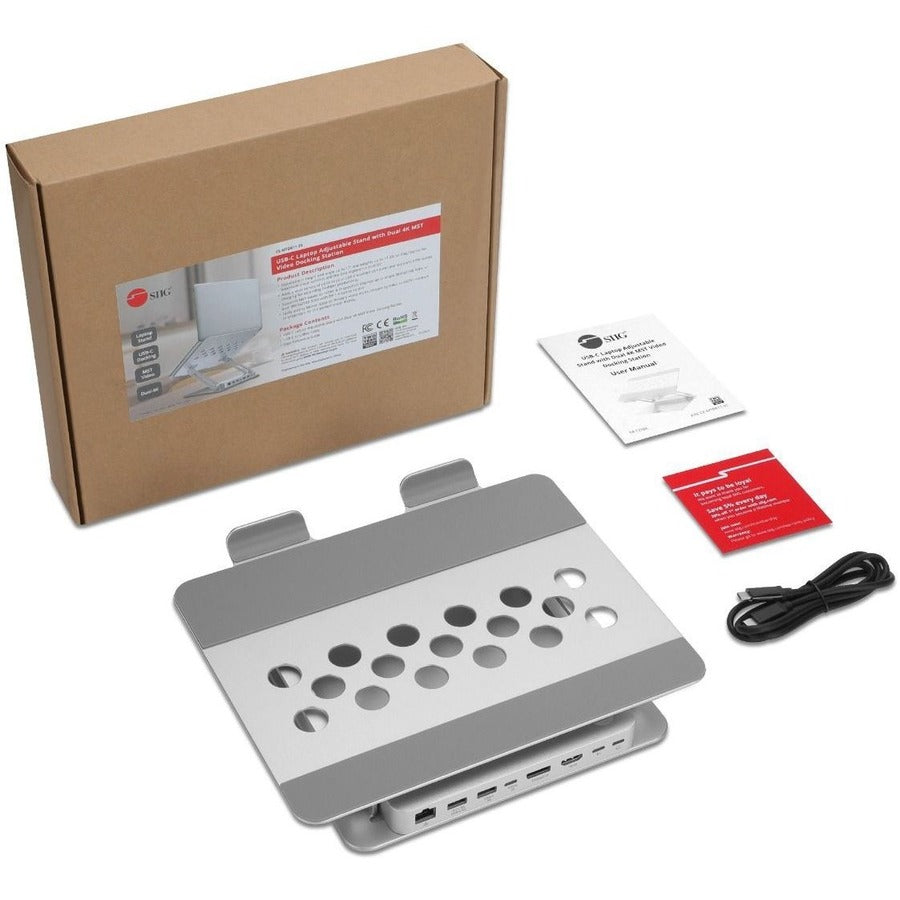 SIIG USB-C Laptop Adjustable Stand w/Dual 4K MST Docking Station CE-MTDK11-S1