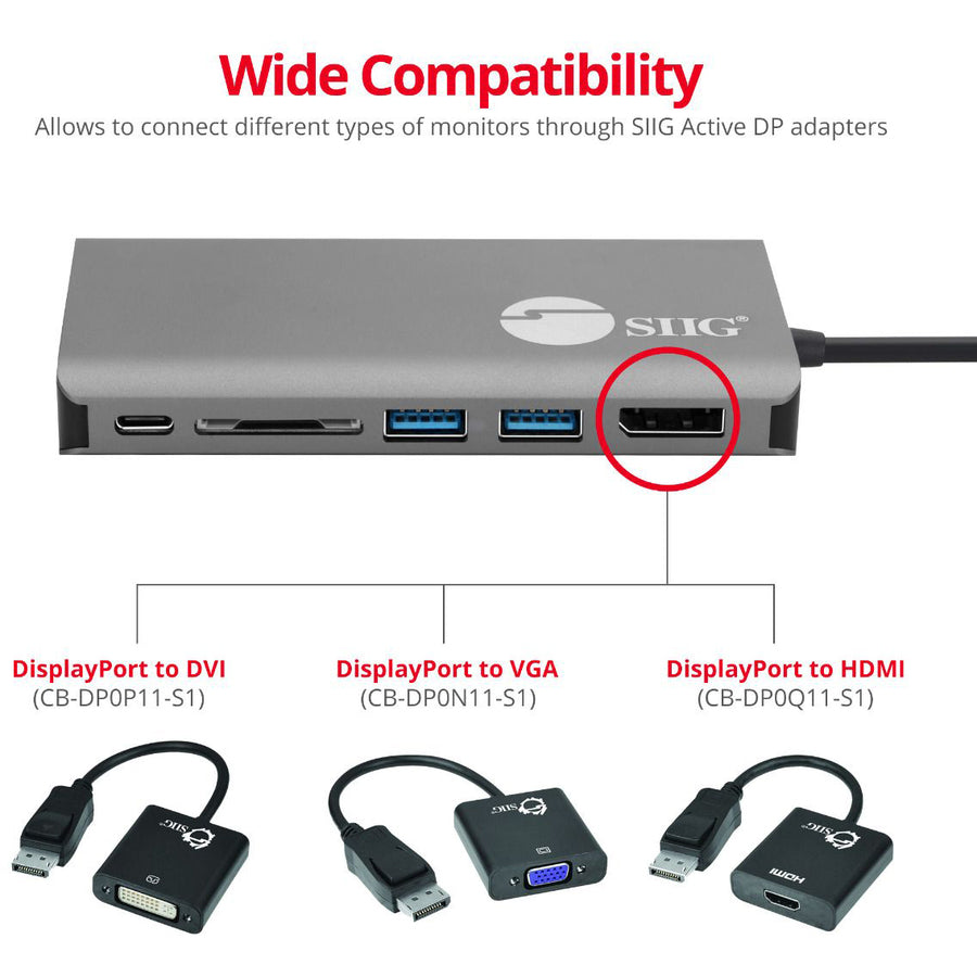 SIIG USB-C MST Video with Hub, LAN and PD 3.0 Docking - 7-in-1 MST Docking Station with 100W PD - MacOS for DP or HDMI Video JU-DK0F11-S1