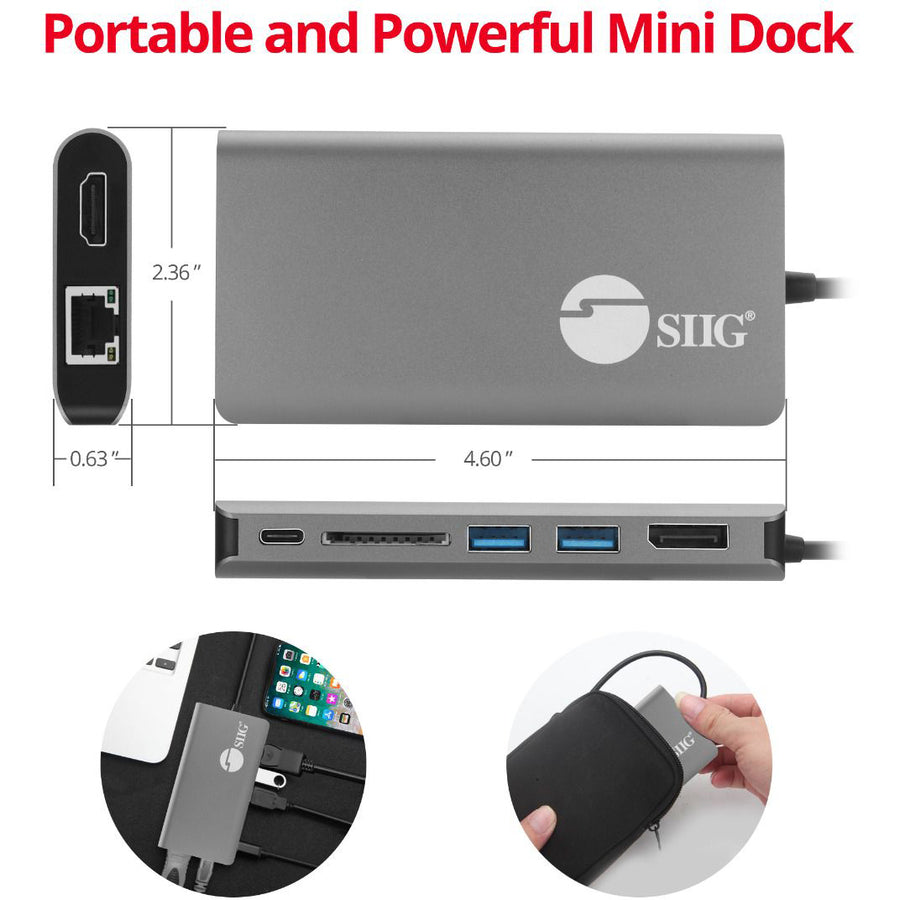 SIIG USB-C MST Video with Hub, LAN and PD 3.0 Docking - 7-in-1 MST Docking Station with 100W PD - MacOS for DP or HDMI Video JU-DK0F11-S1