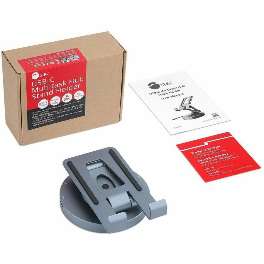 SIIG USB-C Multitask Hub Stand Holder - Tablets/Phones Stand - HDMI 4K60Hz - PD 100W -