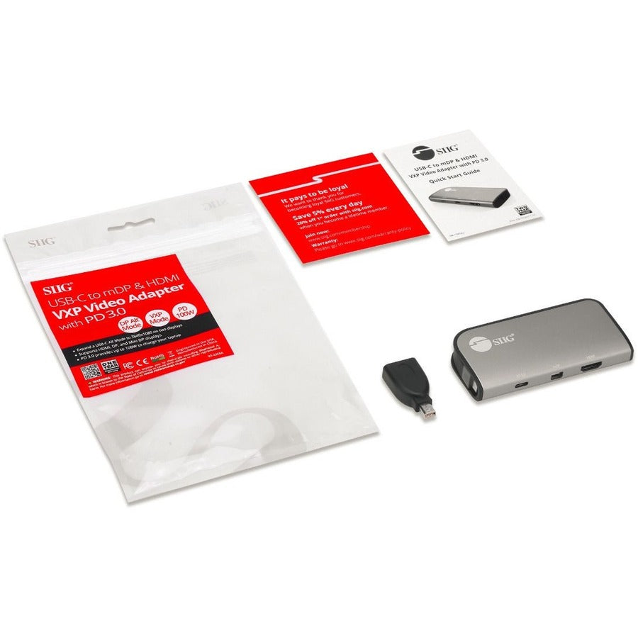 SIIG USB-C to mDP & HDMI VXP Video Adapter with 100W PD 3.0 CB-TC0H11-S1