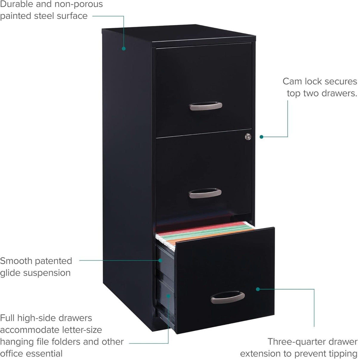 SOHO 18 Inch 3 Drawer Vertical File Cabinet With Lock