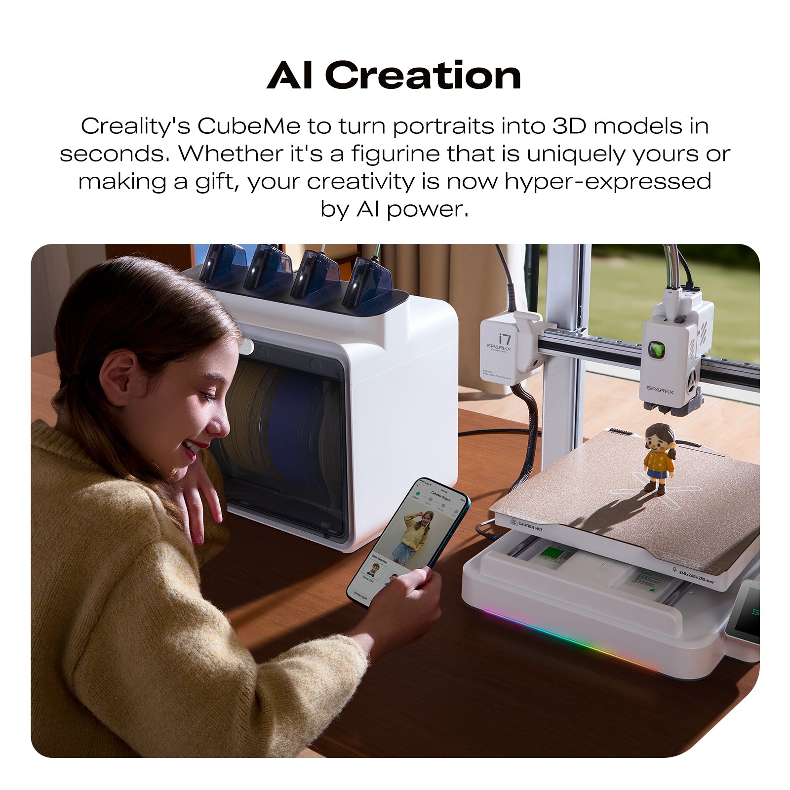 SPARKX i7 3D Printer with AI Photo-to-3D Conversion and Quiet Design