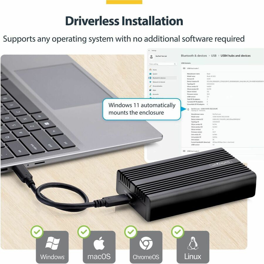 STARTECH.COM Ultra-Fast USB4 NVMe Enclosure 40Gbps for Professionals
