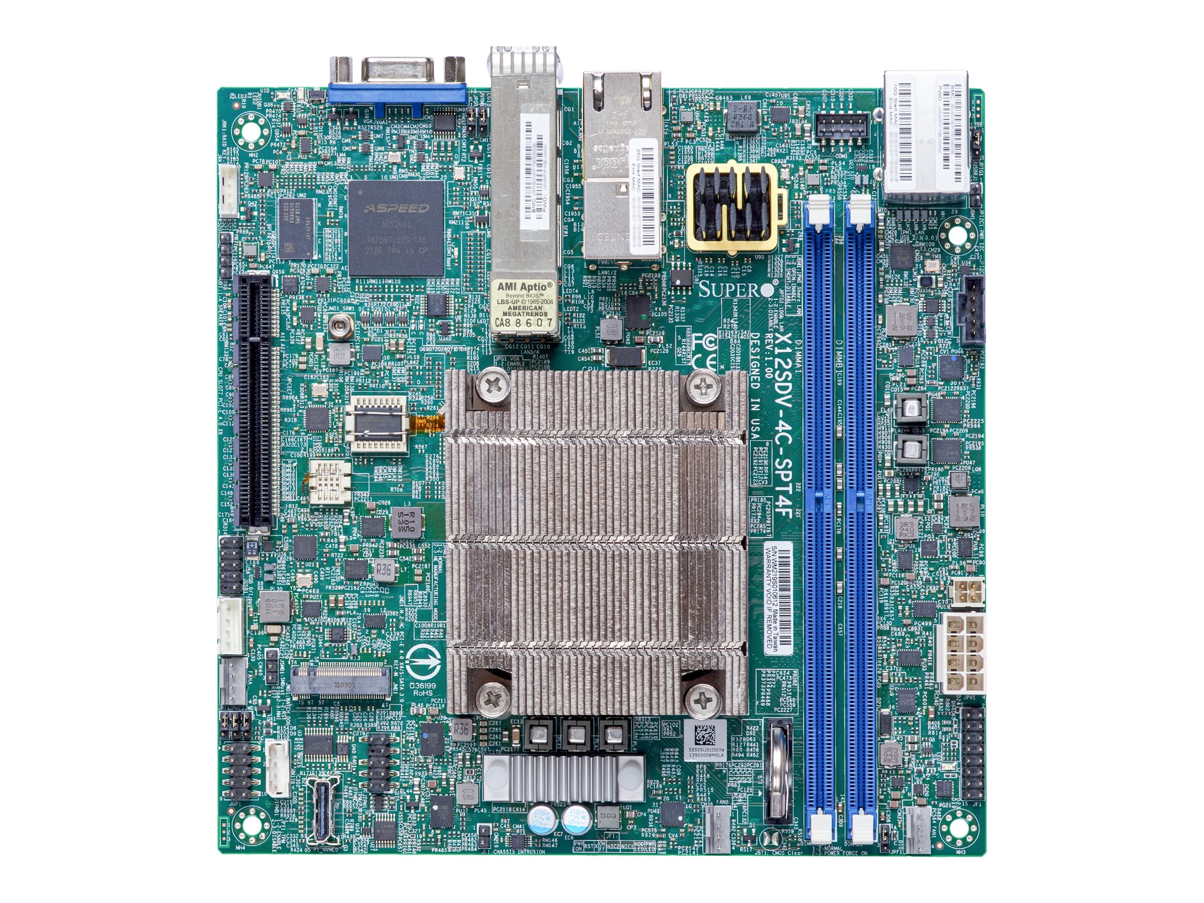 SUPERMICRO X12SDV-8C-SPT4F - Motherboard - mini ITX - Intel Xeon D-1736NT - FCBGA2227 Socket - USB 3.0 - 2 x 10 Gigabit LAN, MBD-X12SDV-8C-SPT4F-O