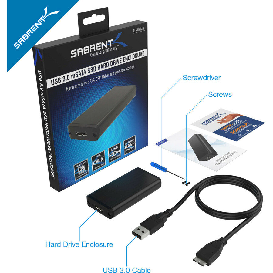 Sabrent Ec-Ukms Drive Enclosure - Usb 3.0 Host Interface External - Black