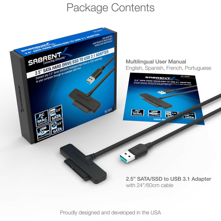 Sabrent Usb 3.1 (Type-A) To Ssd / 2.5-Inch Sata Hard Drive Adapter