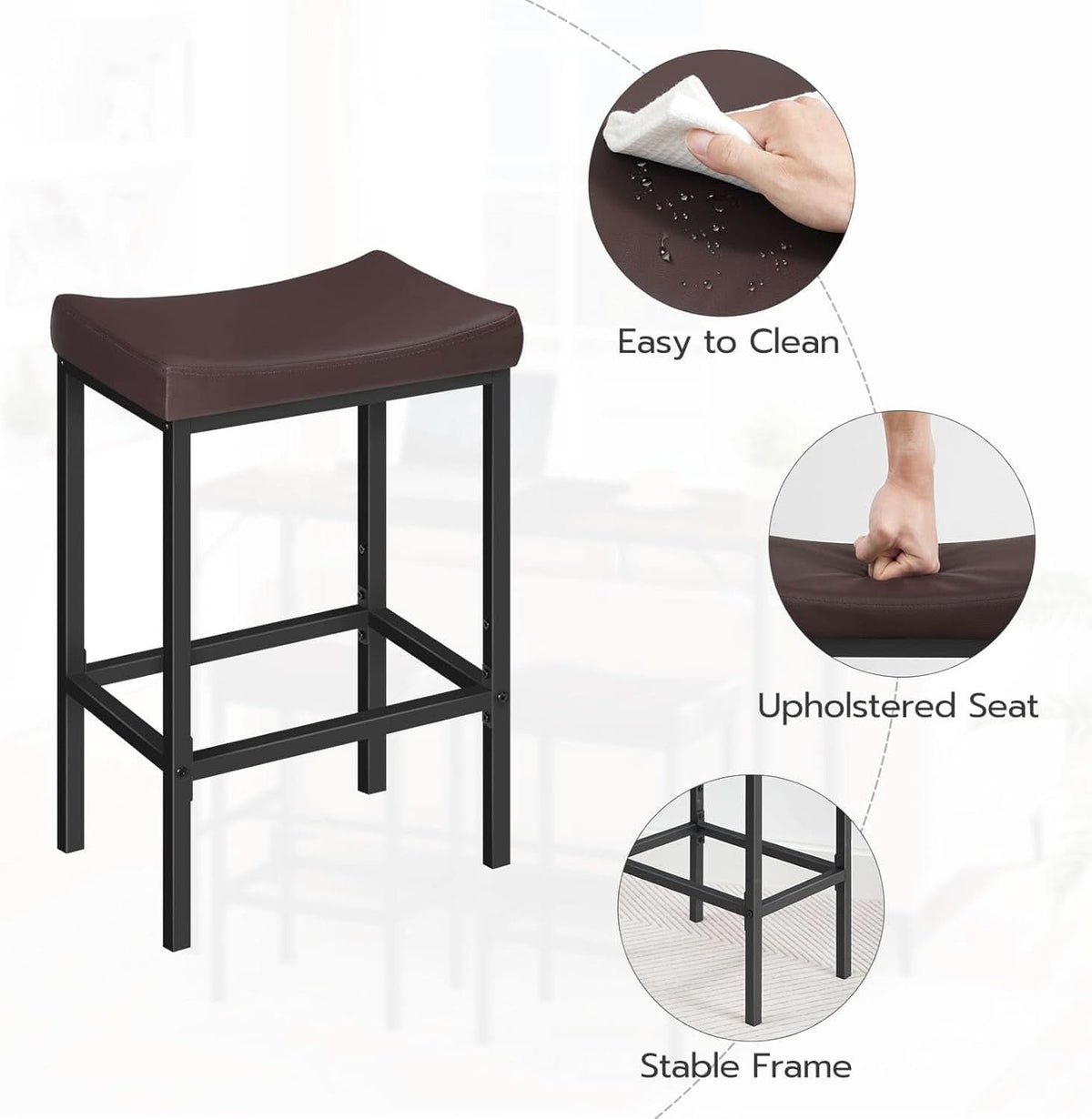 Saddle Bar Stools Set Of 2 Counter Height 24.8 Inches Brown And Black