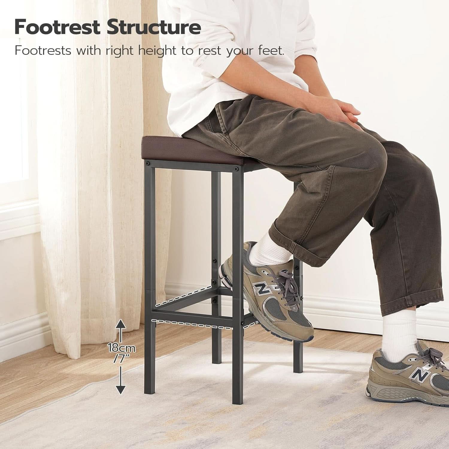 Saddle Bar Stools Set Of 2 Counter Height 24.8 Inches Brown And Black