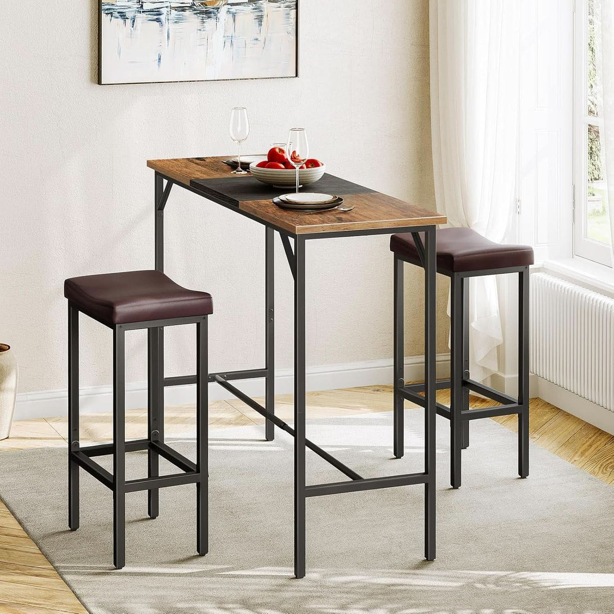 Saddle Bar Stools Set Of 2 Counter Height 24.8 Inches Brown And Black
