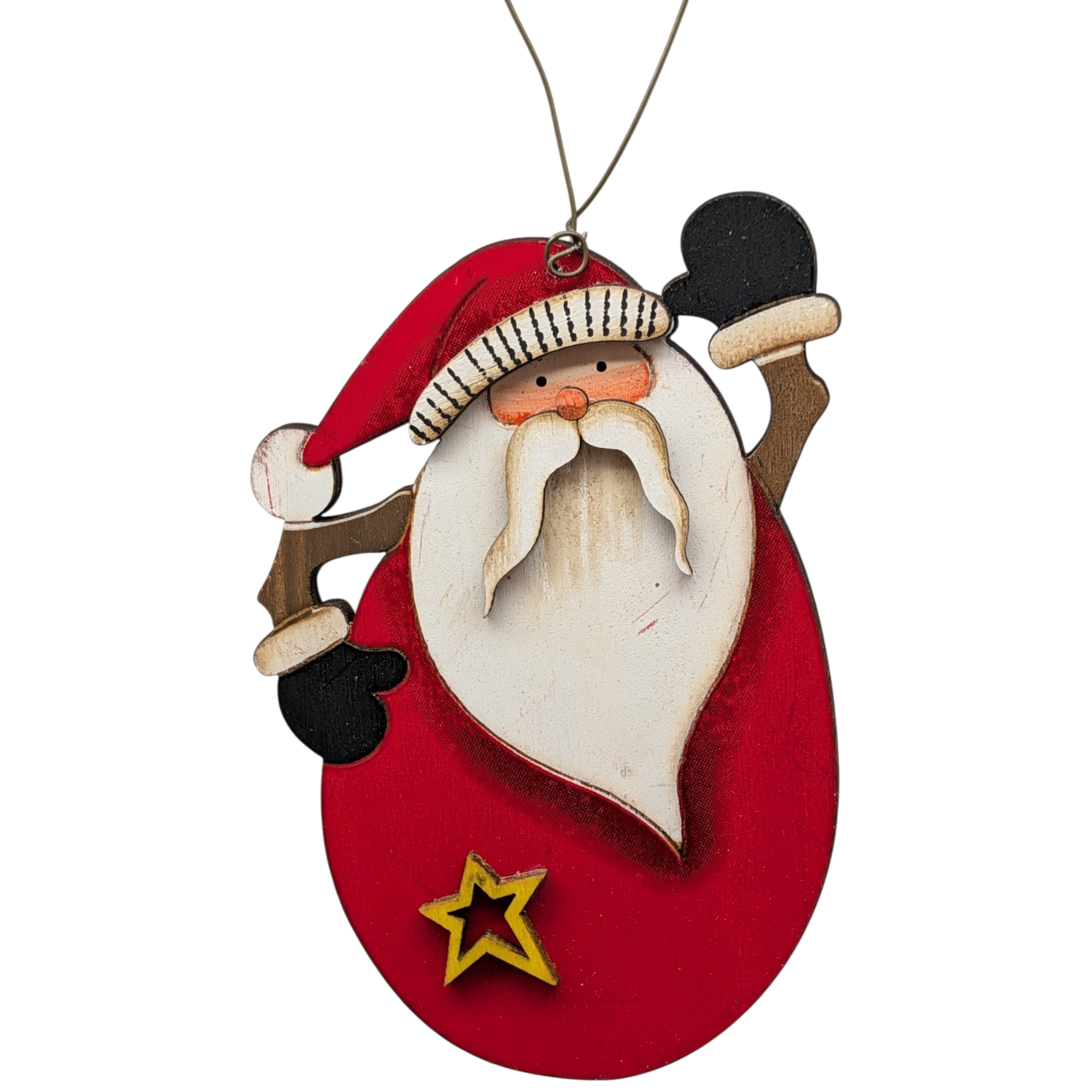 Saint Nick's Joyful Salute: Hand-Painted Plywood Ornament