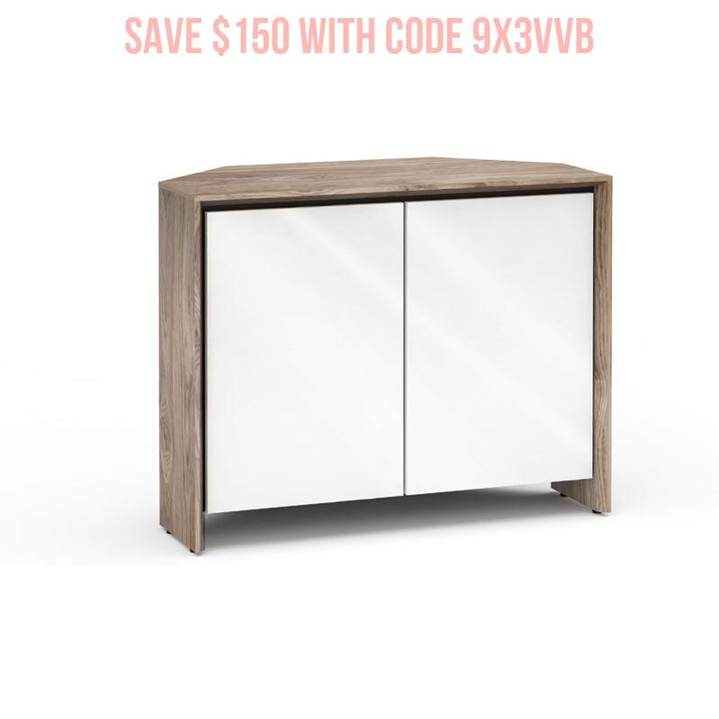 Salamander Barcelona 323 Corner Storage Unit Natural Walnut Gloss White