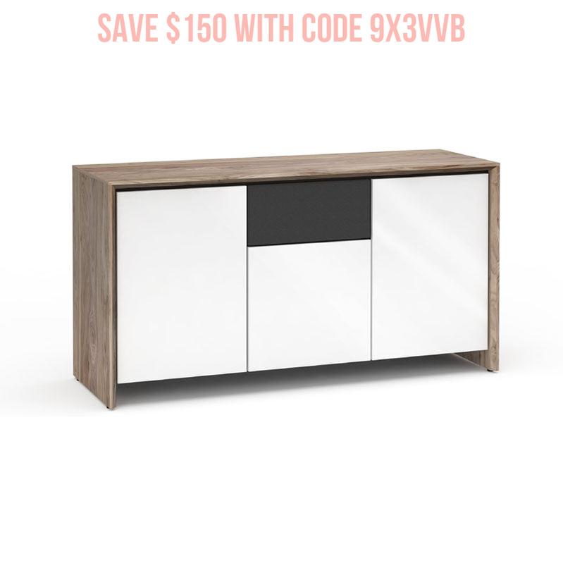 Salamander Barcelona 336 Media Cabinet Natural Walnut Gloss White