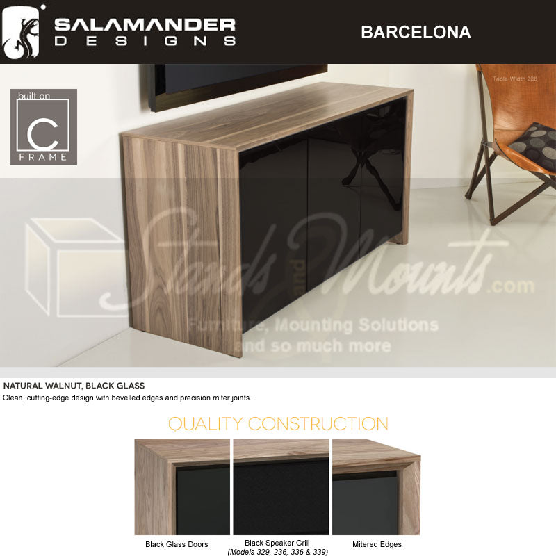 Salamander Barcelona 337 Media Console Natural Walnut Black Glass