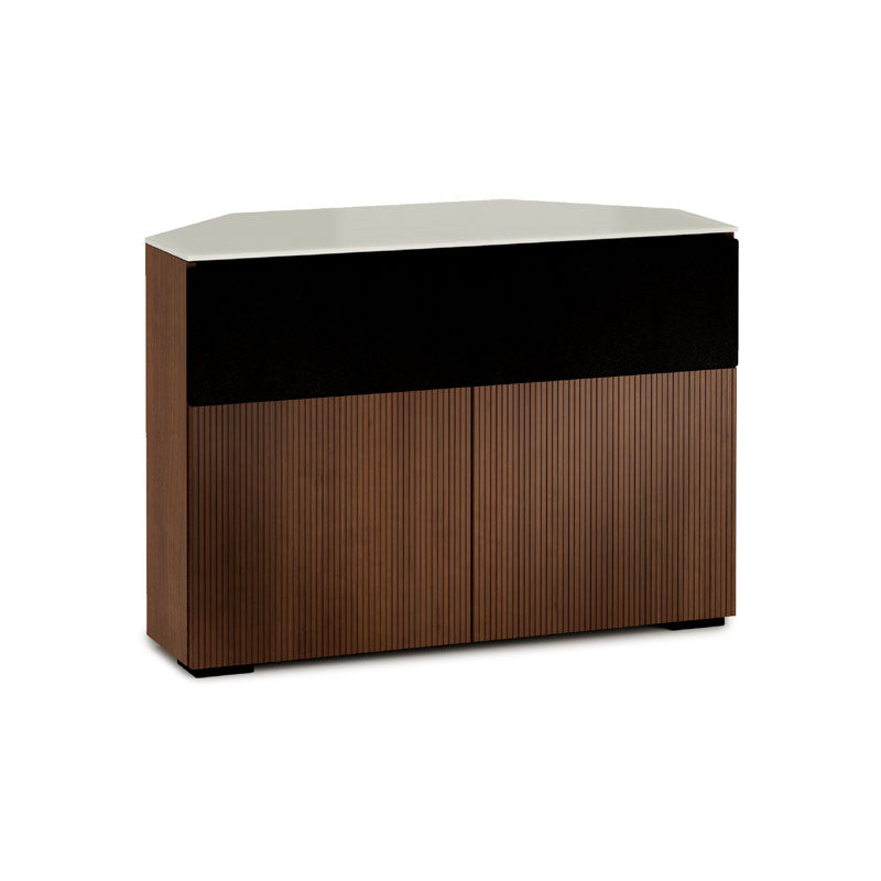 Salamander Manhattan 329 Corner Cabinet with Matte Taupe Glass Top, Medium Walnut