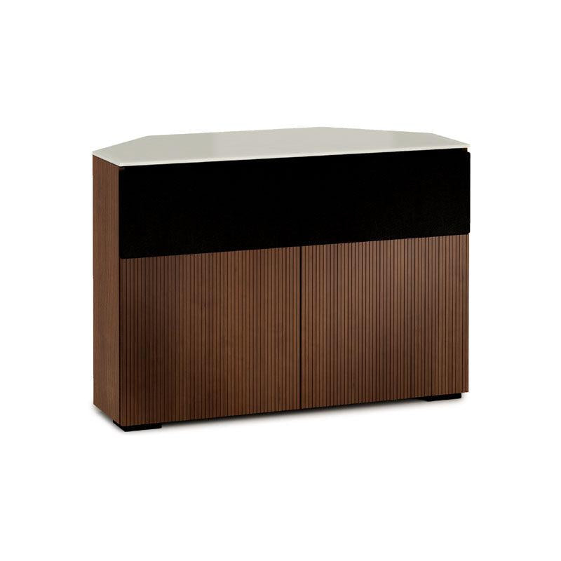 Salamander Manhattan 329 Corner Cabinet with Matte Taupe Glass Top, Medium Walnut