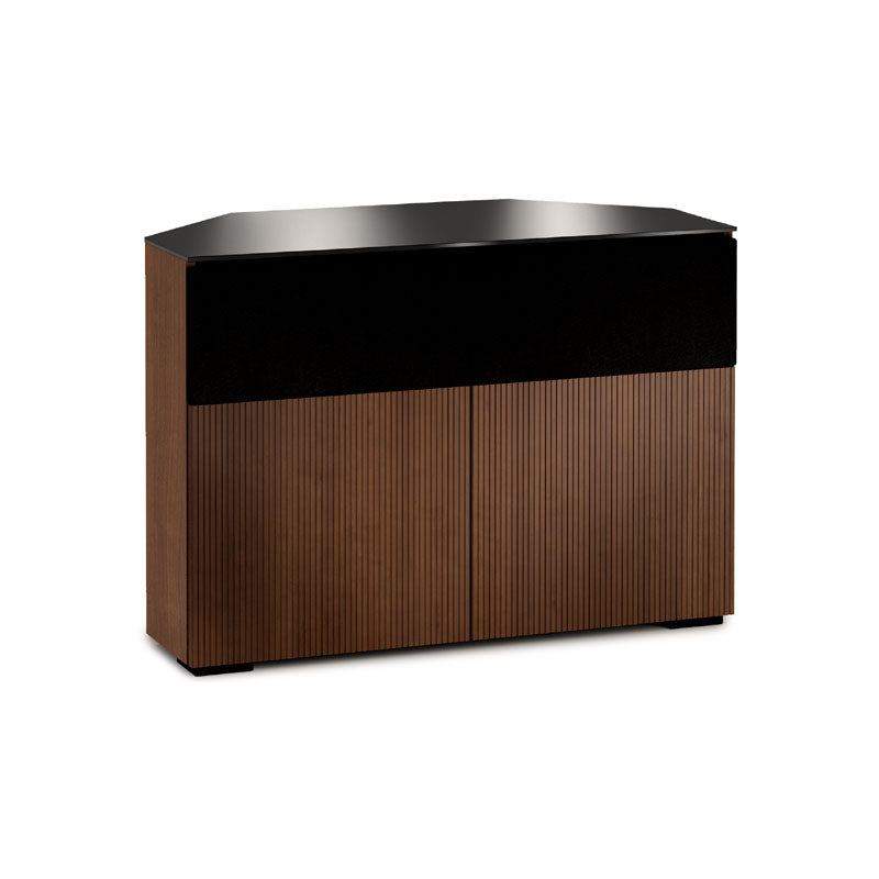 Salamander Manhattan 329 Corner Media Cabinet with Walnut Doors & Black Glass Top