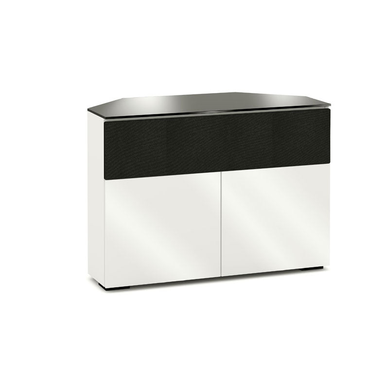 Salamander Miami 329 Corner Entertainment Cabinet – Gloss White & Black Glass, Space-Saving Design