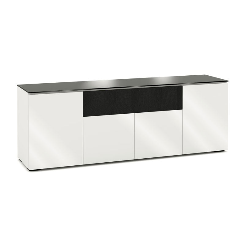 Salamander Miami 345 Gloss White & Black Glass Media Cabinet for Modern Spaces