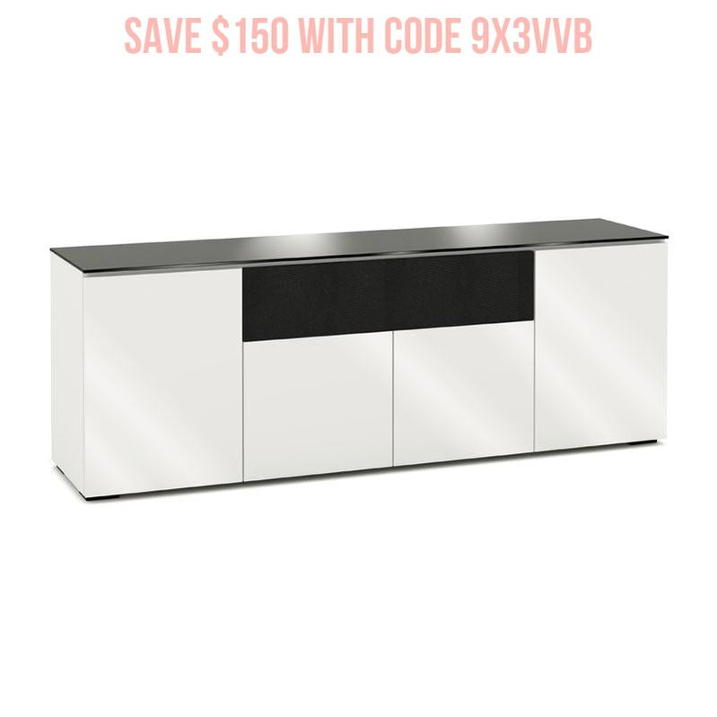 Salamander Miami 345 Gloss White & Black Glass Media Cabinet for Modern Spaces