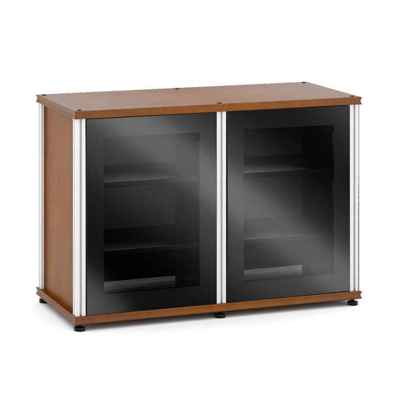 Salamander Synergy 323 Single Box AV Cabinet – American Cherry, Black Glass, Aluminum Posts