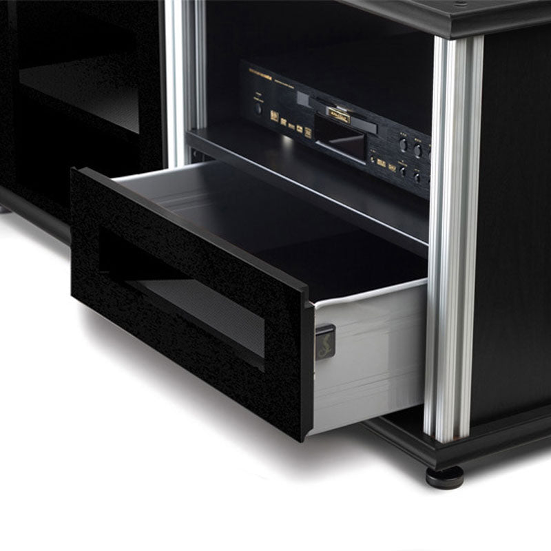 Salamander Synergy Black Glass Media Drawer – Sleek Storage Solution