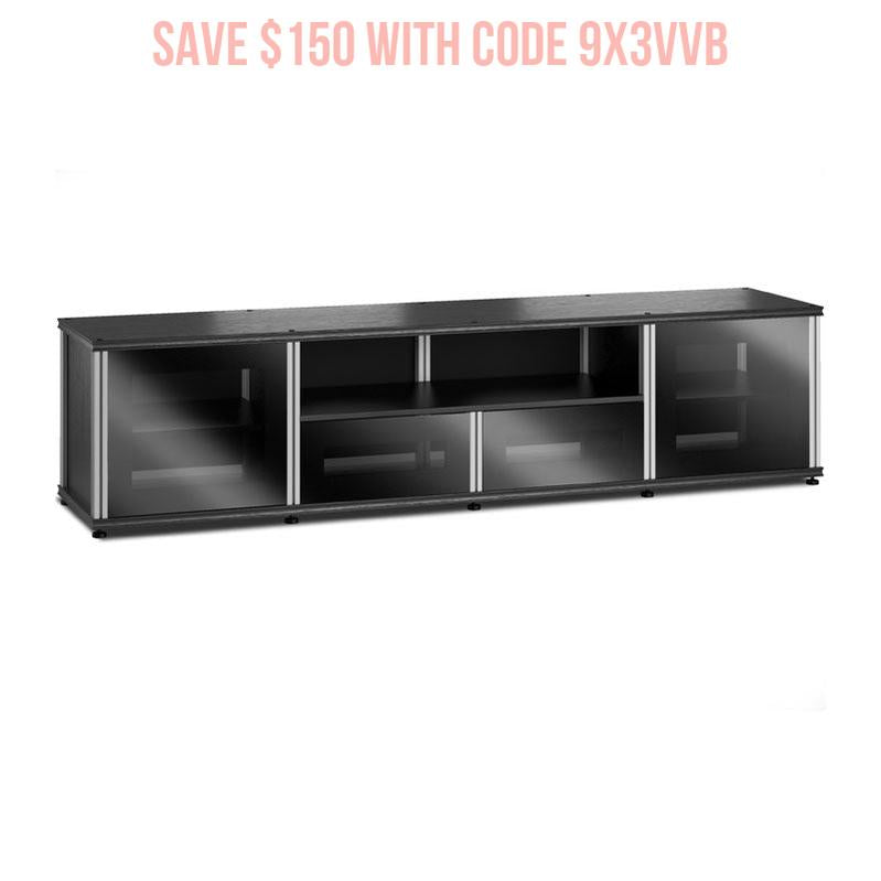 Salamander Synergy Model 243 Quad AV Cabinet – Black Oak, IR-Ready Glass, Aluminum Posts