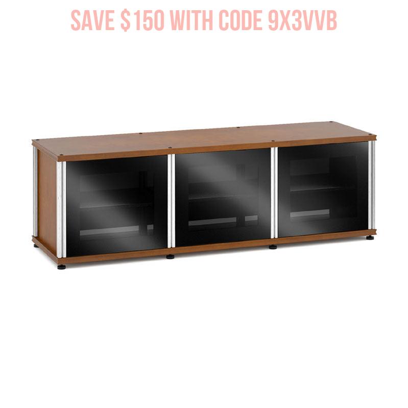 Salamander Synergy Single Box 237 AV Cabinet – American Cherry, Black Glass, Aluminum Posts