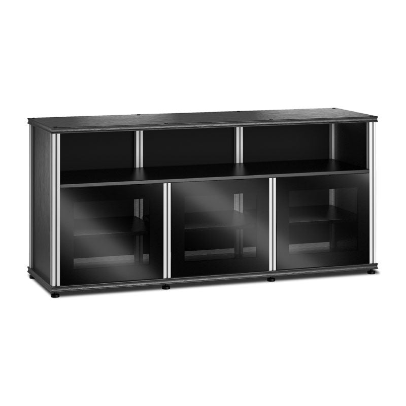 Salamander Synergy Single Box 339 AV Cabinet Black Oak Glass Aluminum Posts