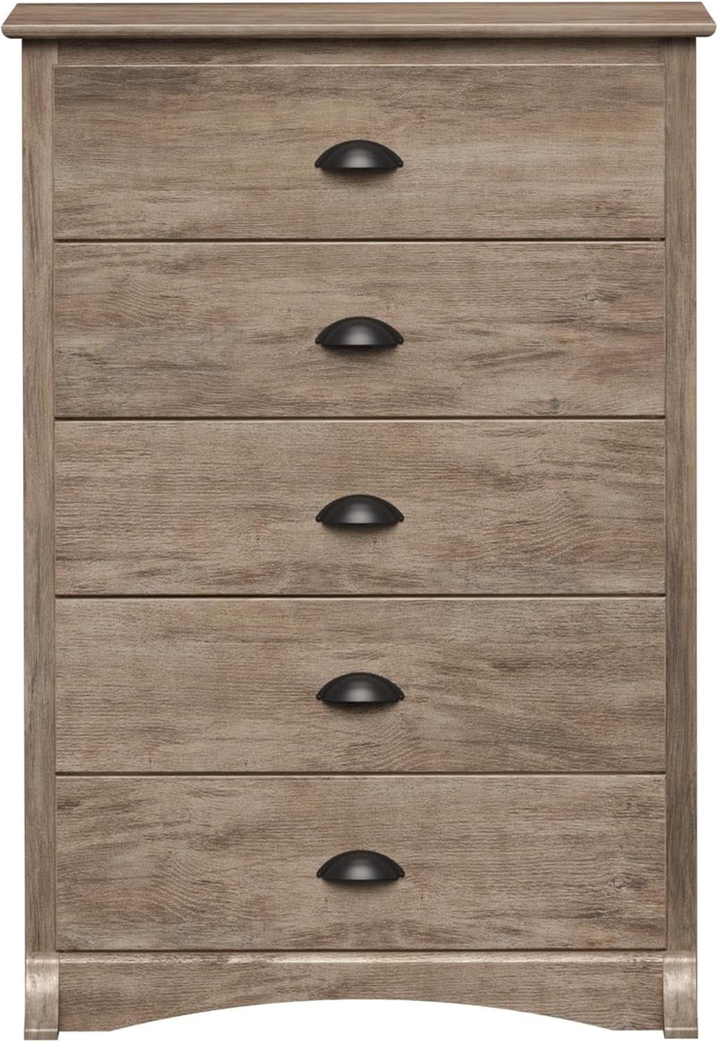 Salt Spring Rustic 5 Drawer Tall Dresser In Drifted Gray