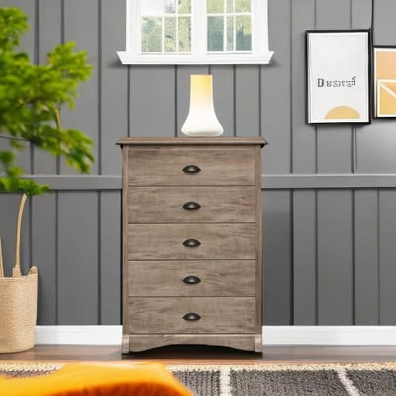 Salt Spring Rustic 5 Drawer Tall Dresser In Drifted Gray