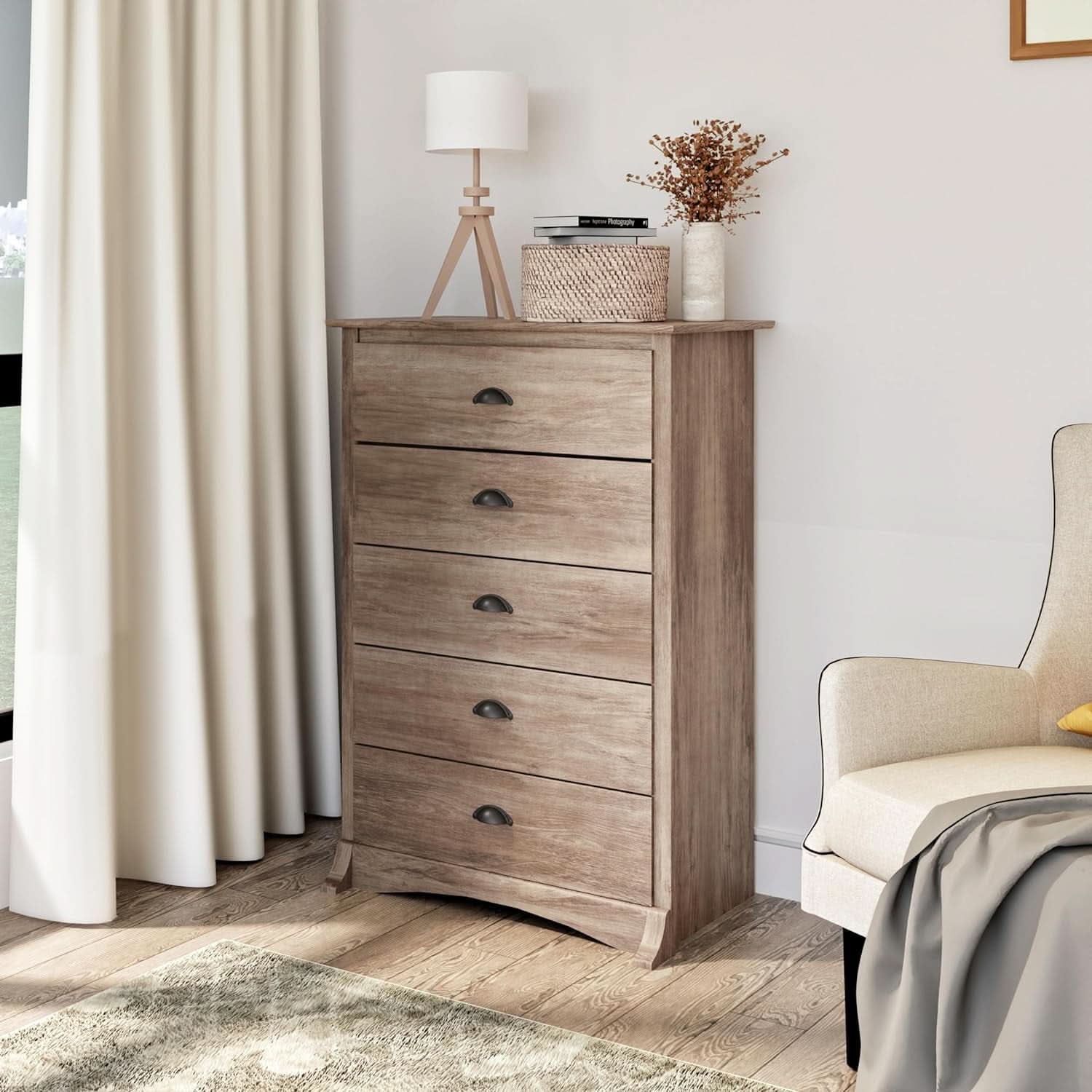 Salt Spring Rustic 5 Drawer Tall Dresser In Drifted Gray