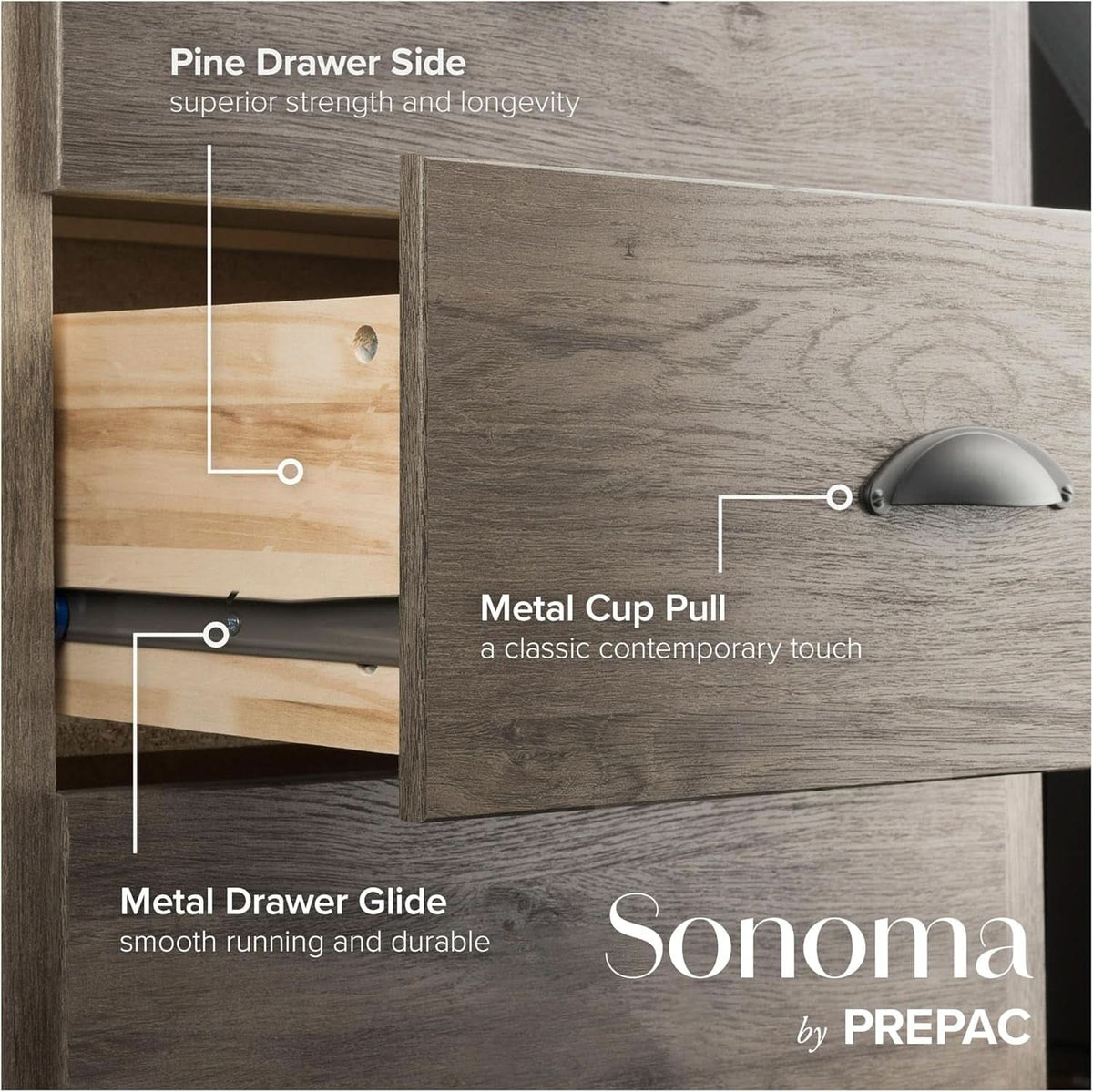 Salt Spring Rustic 5 Drawer Tall Dresser In Drifted Gray