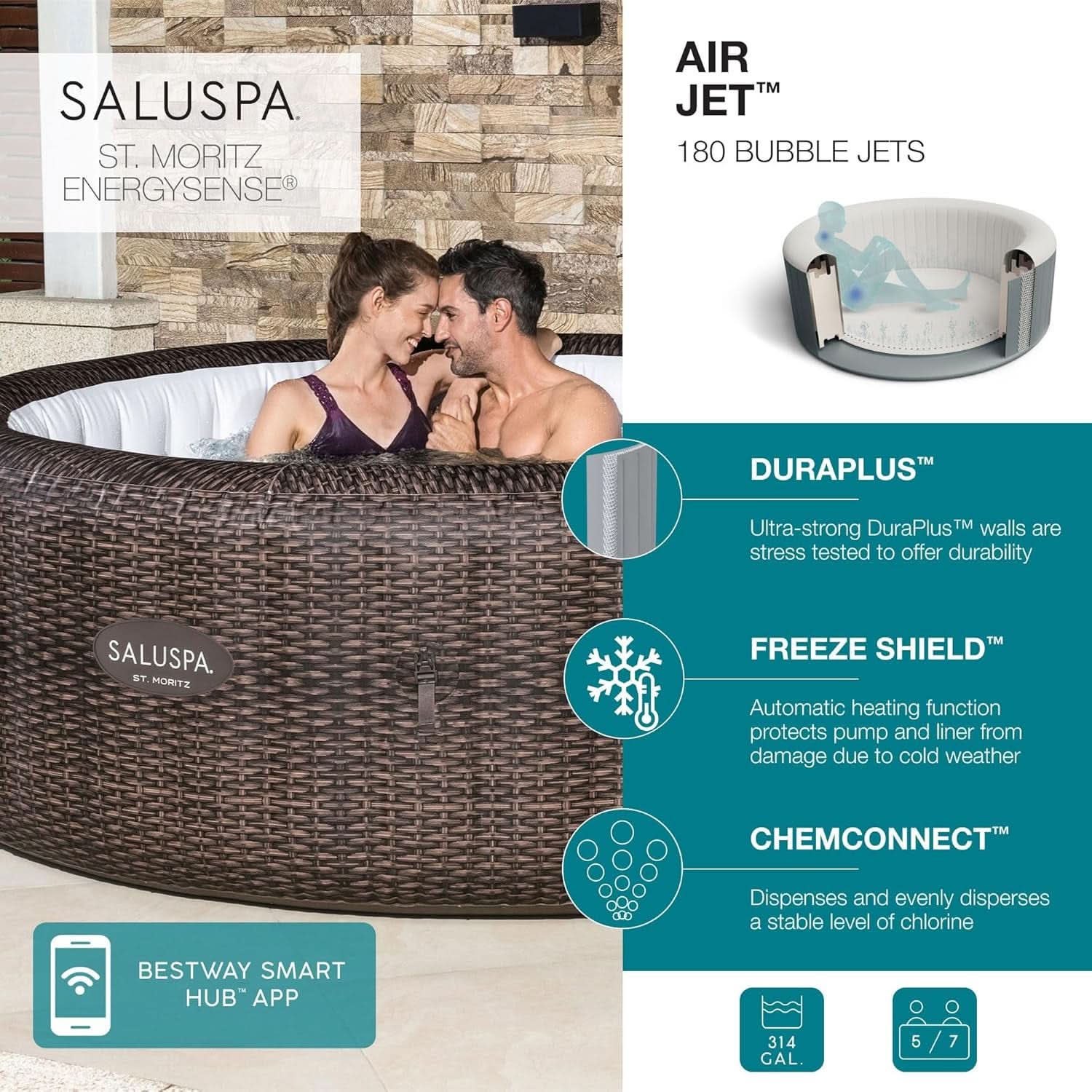 SaluSpa St Moritz Inflatable Hot Tub 7 Person 180 Jets