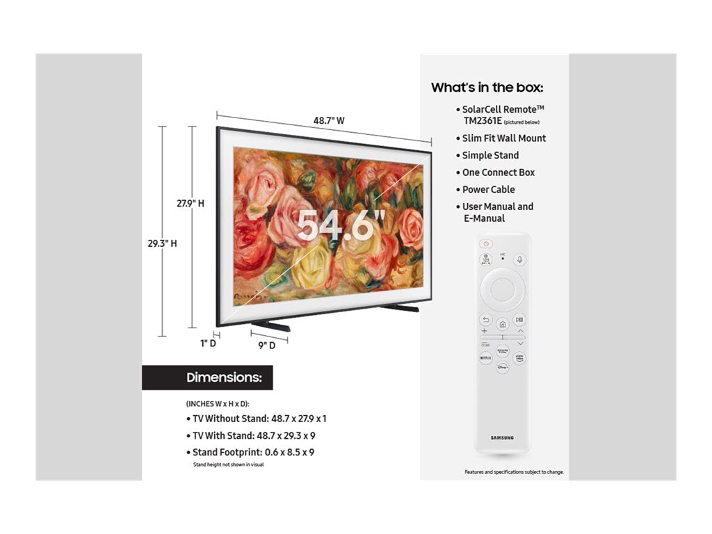 Samsung QN55LS03DAF - 55 Diagonal Class (54.5" viewable) - The Frame LS03D Series LED-backlit LCD TV - QLED - Smart TV - Tizen QN55LS03DAFXZA