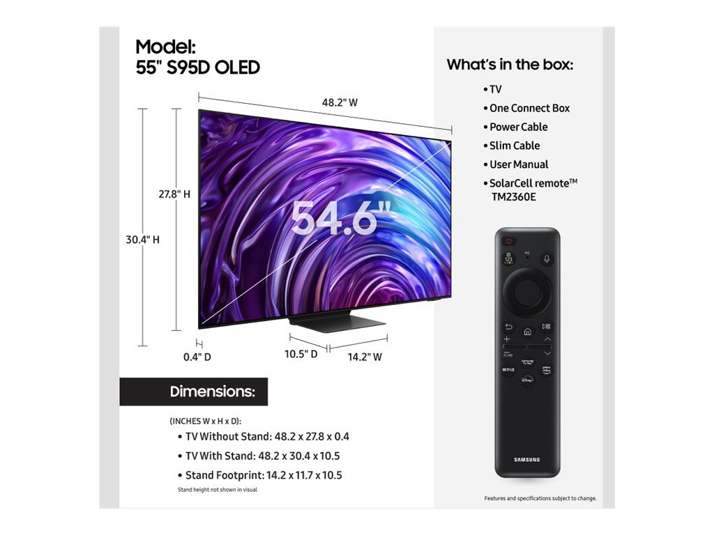 Samsung QN55S95DAF - 55 Diagonal Class (54.6" viewable) - S95D Series OLED TV - Smart TV - Tizen OS - 4K UHD (2160p) 3840 x 2160 QN55S95DAFXZA