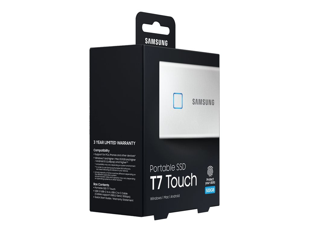 Samsung T7 Touch MU-PC500S - SSD - encrypted - 500 GB - external (portable) - USB 3.2 Gen 2 (USB-C connector) - 256-bit