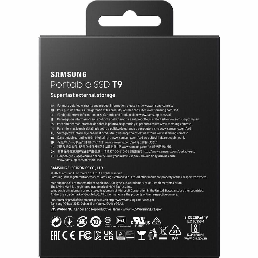 Samsung T9 2 TB Portable Solid State Drive - External - Black - Desktop PC, Notebook,