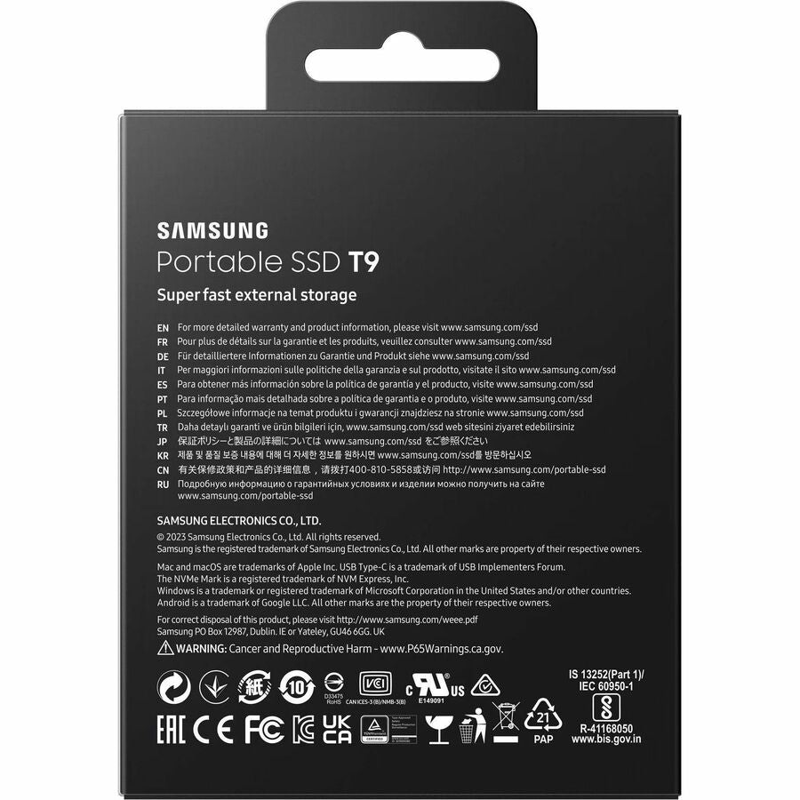 Samsung T9 4 TB Portable Rugged Solid State Drive - External - PCI Express NVMe - Black -