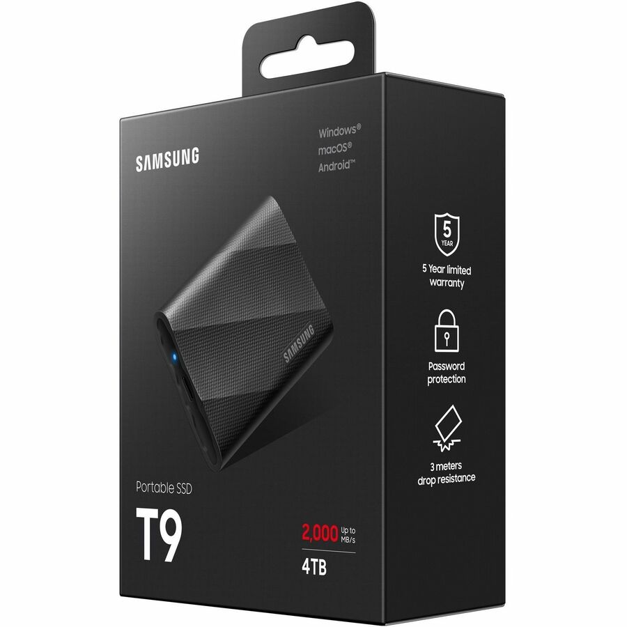 Samsung T9 4 TB Portable Rugged Solid State Drive - External - PCI Express NVMe - Black -