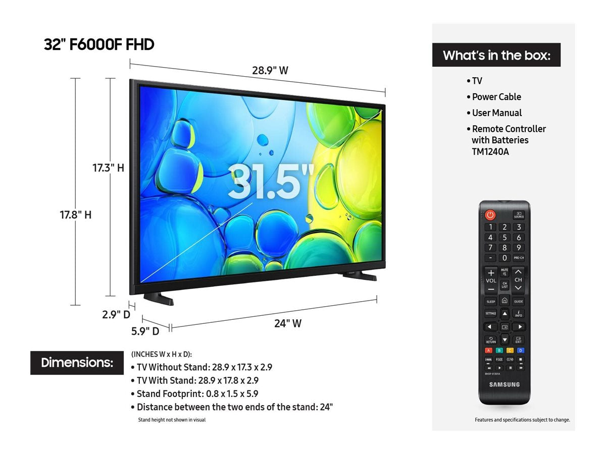 Samsung UN32F6000FFXZA 32" LED FHD TV 60Hz PurColor for Home