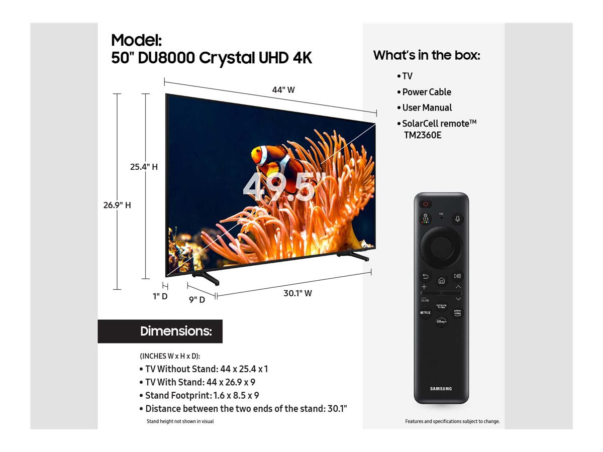 Samsung UN50DU8000F - 50 Diagonal Class (49.5" viewable) - DU8000 Series LED-backlit LCD TV - Crystal UHD - Smart TV -