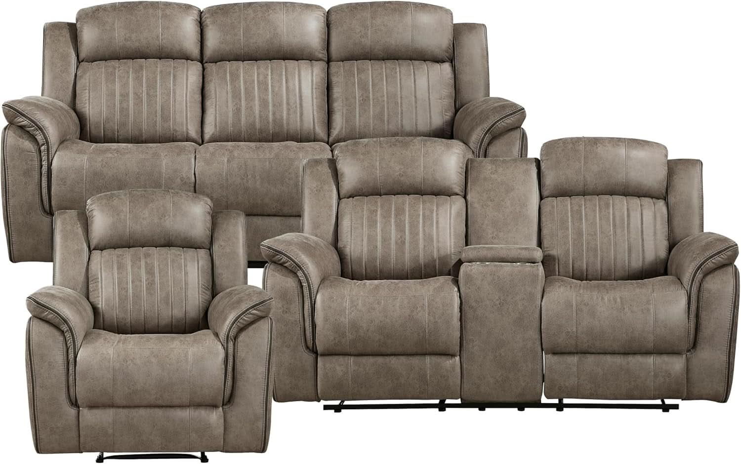 Sandy Brown Microfiber 3 Piece Reclining Living Room Set