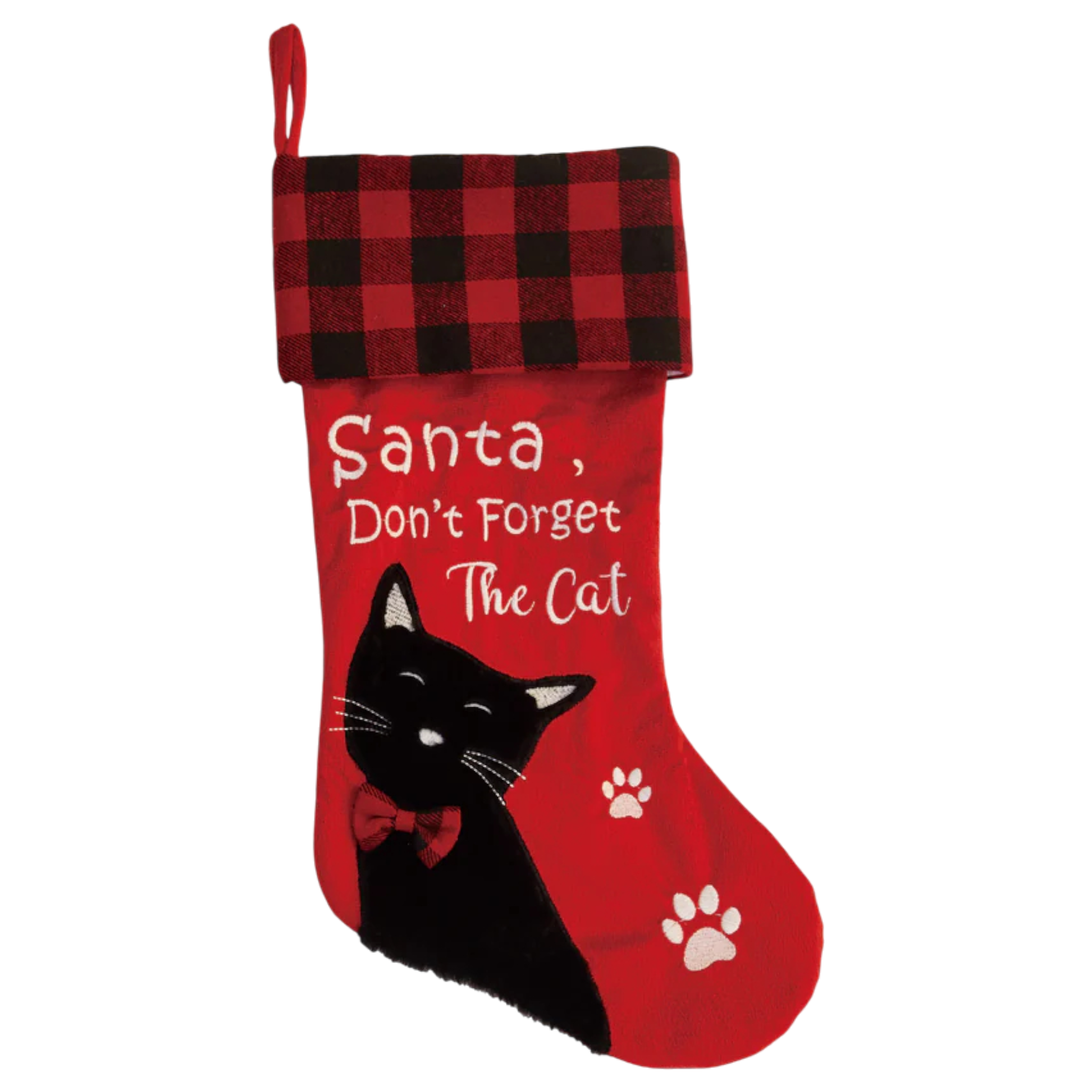 Santa Don't Forget the Cat Stocking - Embroidered